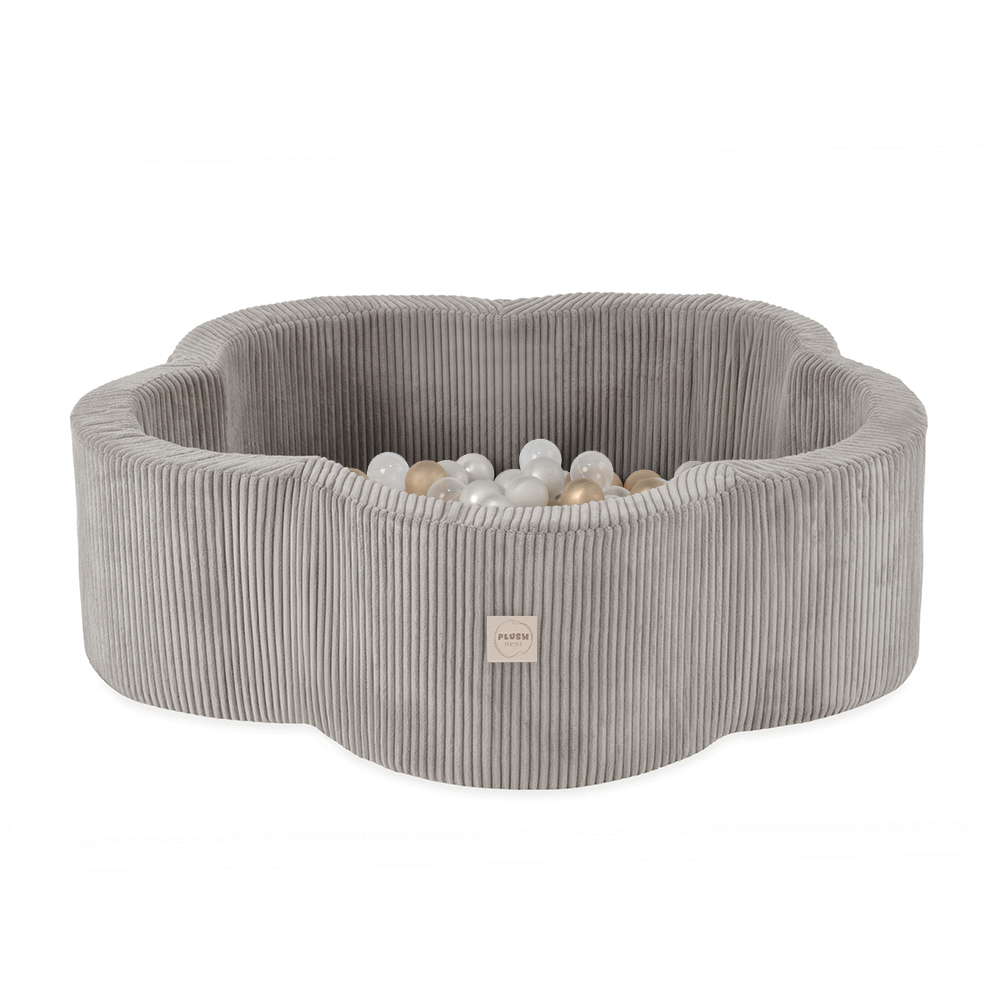 PLUSH NEST Száraz virágzóna medence 95 × 30 cm - Prémium bézs kordbársony 200 labdával