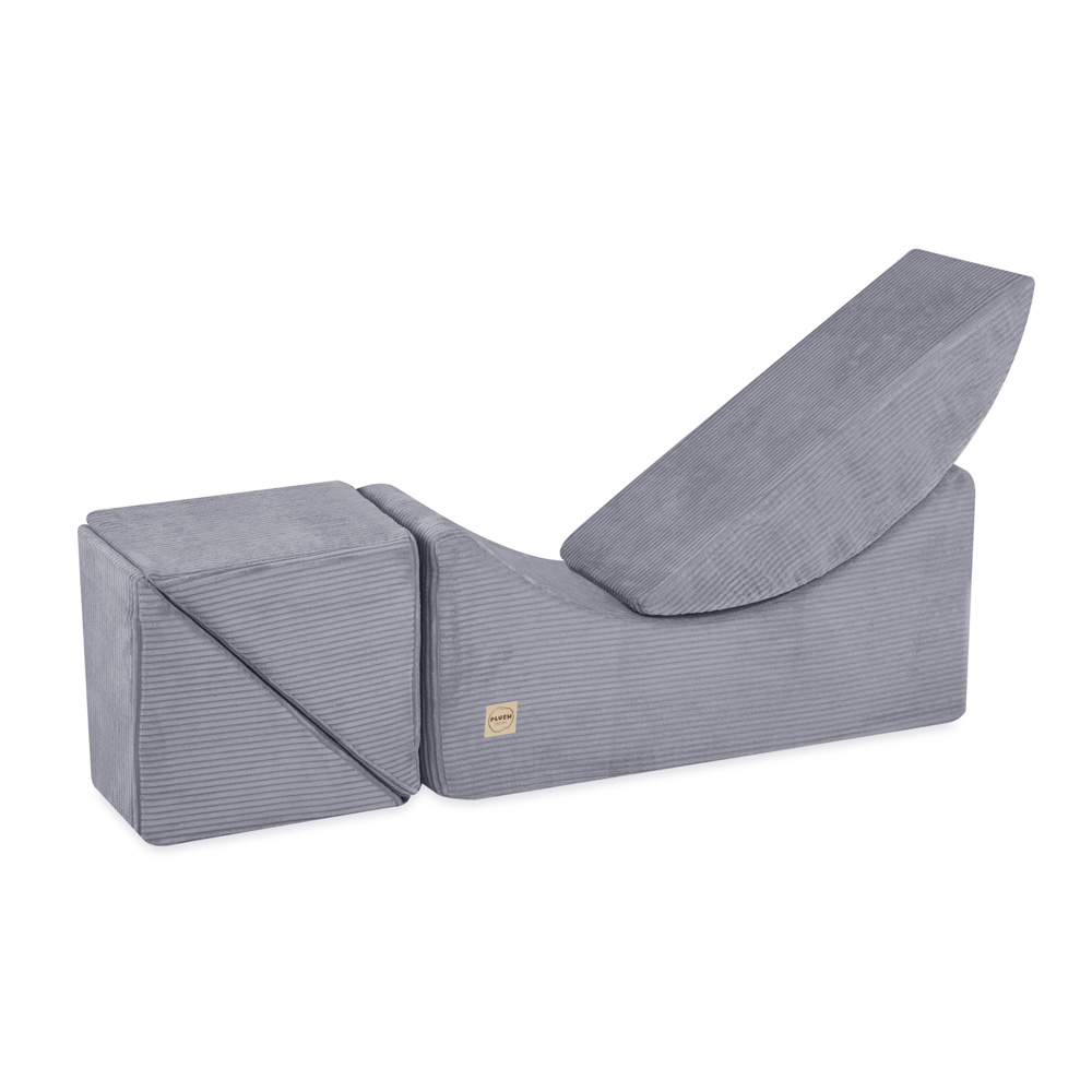 PLUSH NEST Állítható gyerek pihenőfotel Prémium szürke kordbársony 145 × 35 × 45 cm