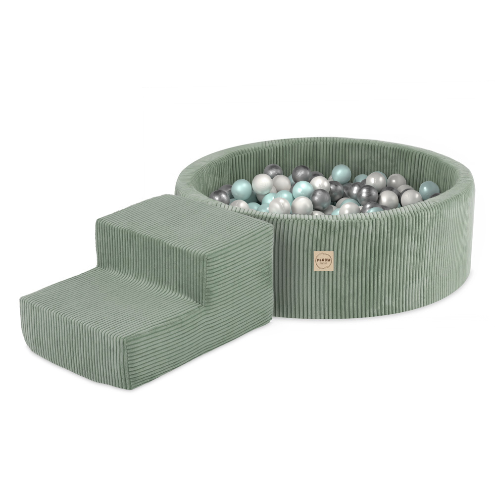 PLUSH NEST Mini játszótér száraz medencével 90 × 30 cm létrával és 200 labdával, zöld