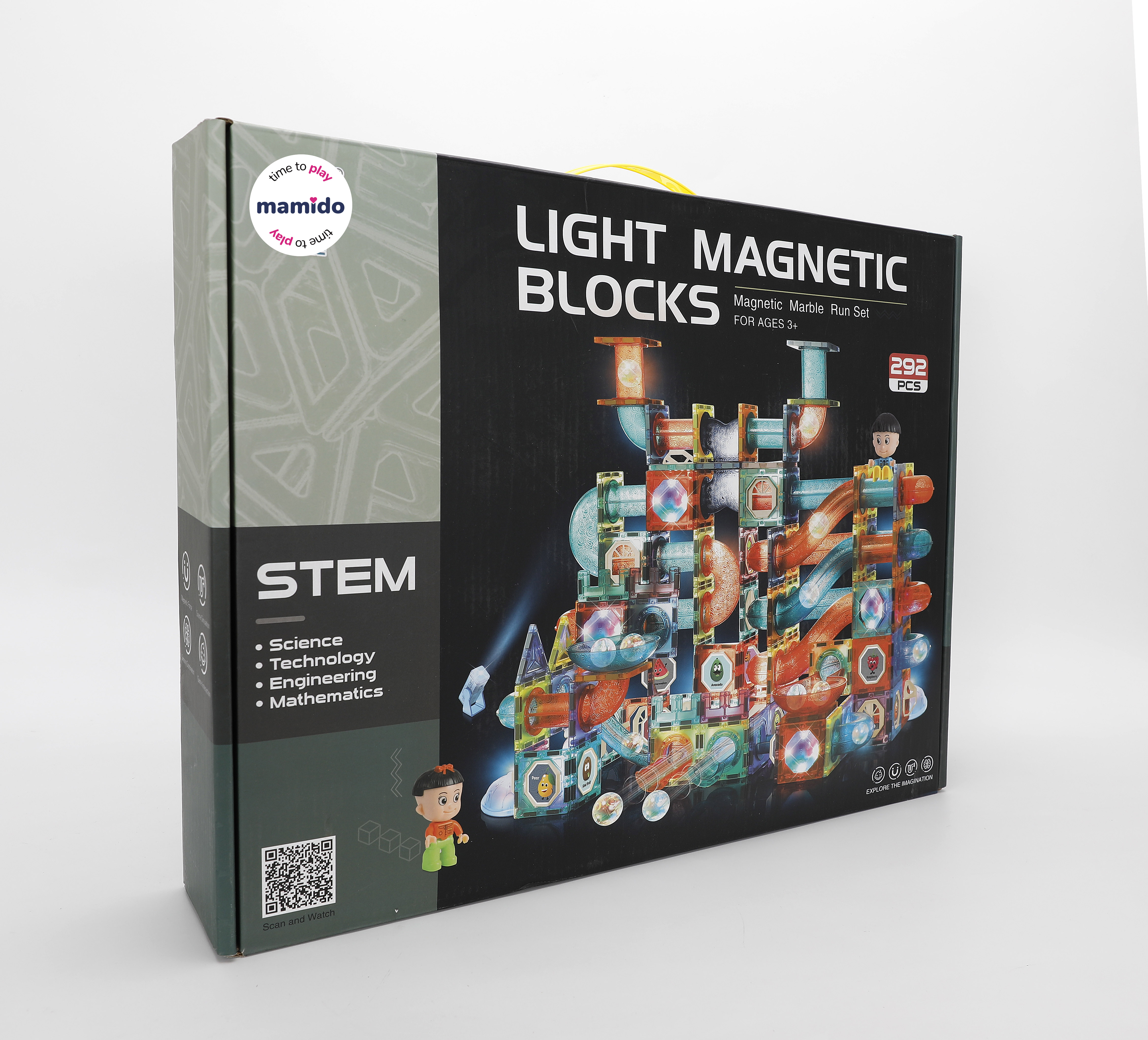 Mamido Mágneses világító építőkocka golyópálya 292 darab Maxi XXL