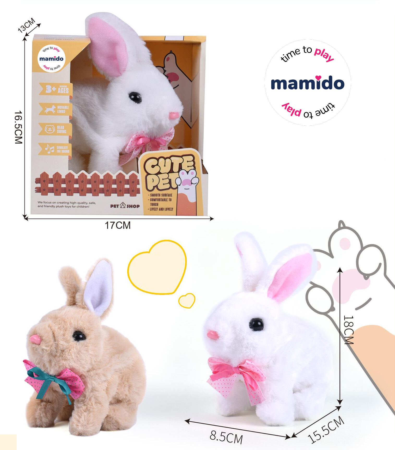 Mamido Interaktív plüss nyuszi mozgatható mancsokkal, bólogató fejjel és hanghatásokkal