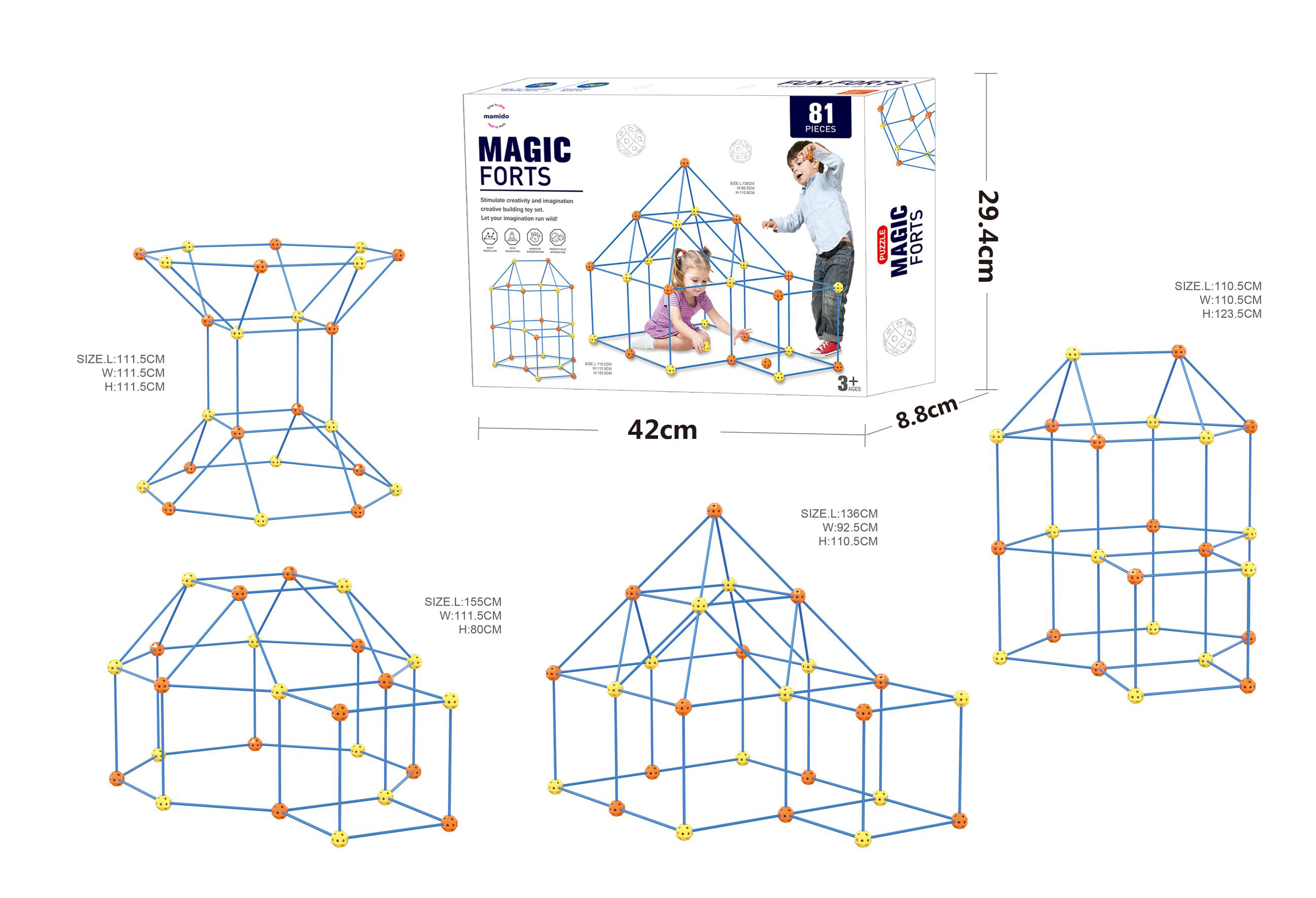 Mamido Magic forts Nagy szívószálak és csatlakozók építőkészlet 81 darabos