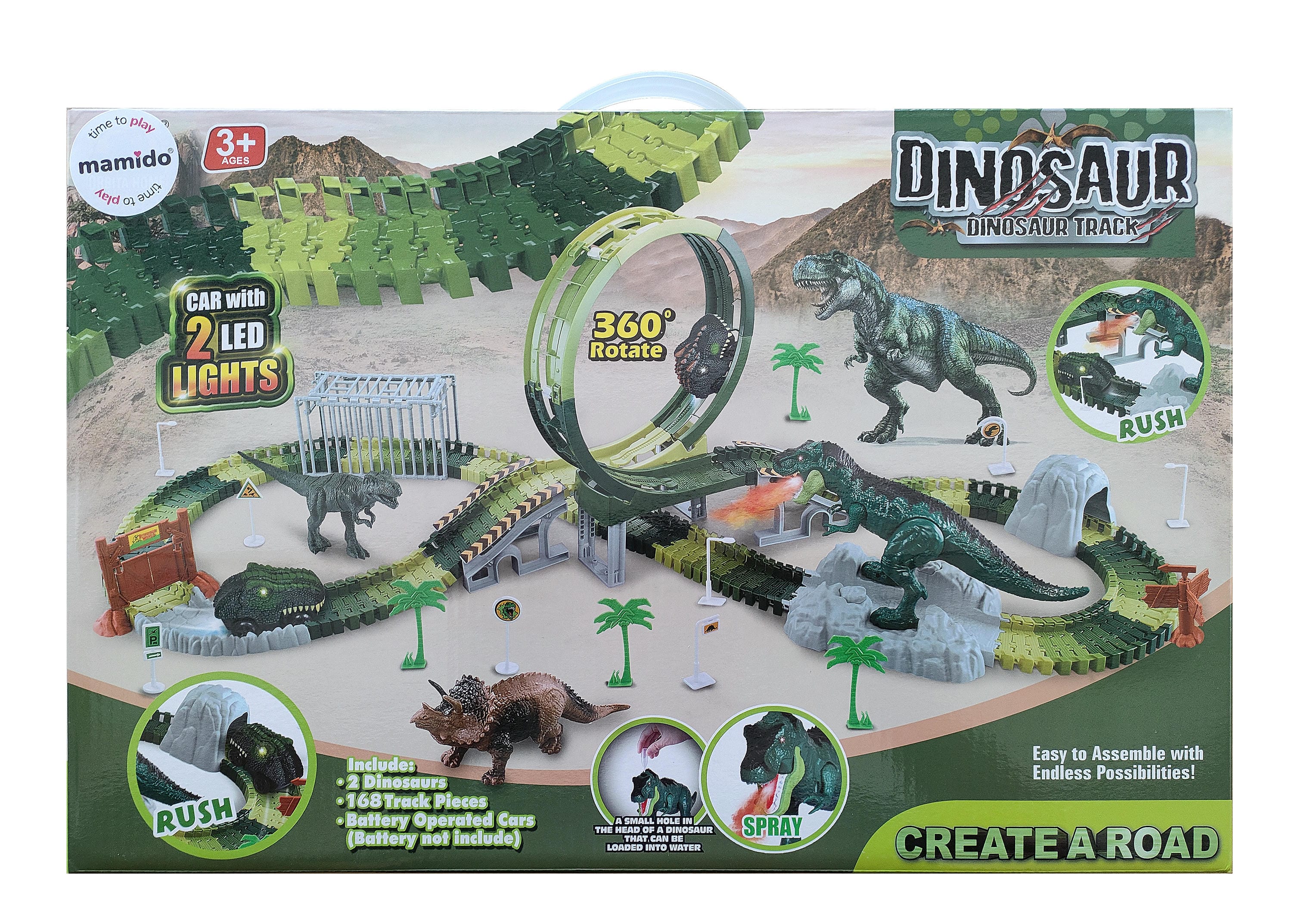 Mamido Versenyautópálya Dinoszaurusz világ 168 darab, 360°, LED kisautó