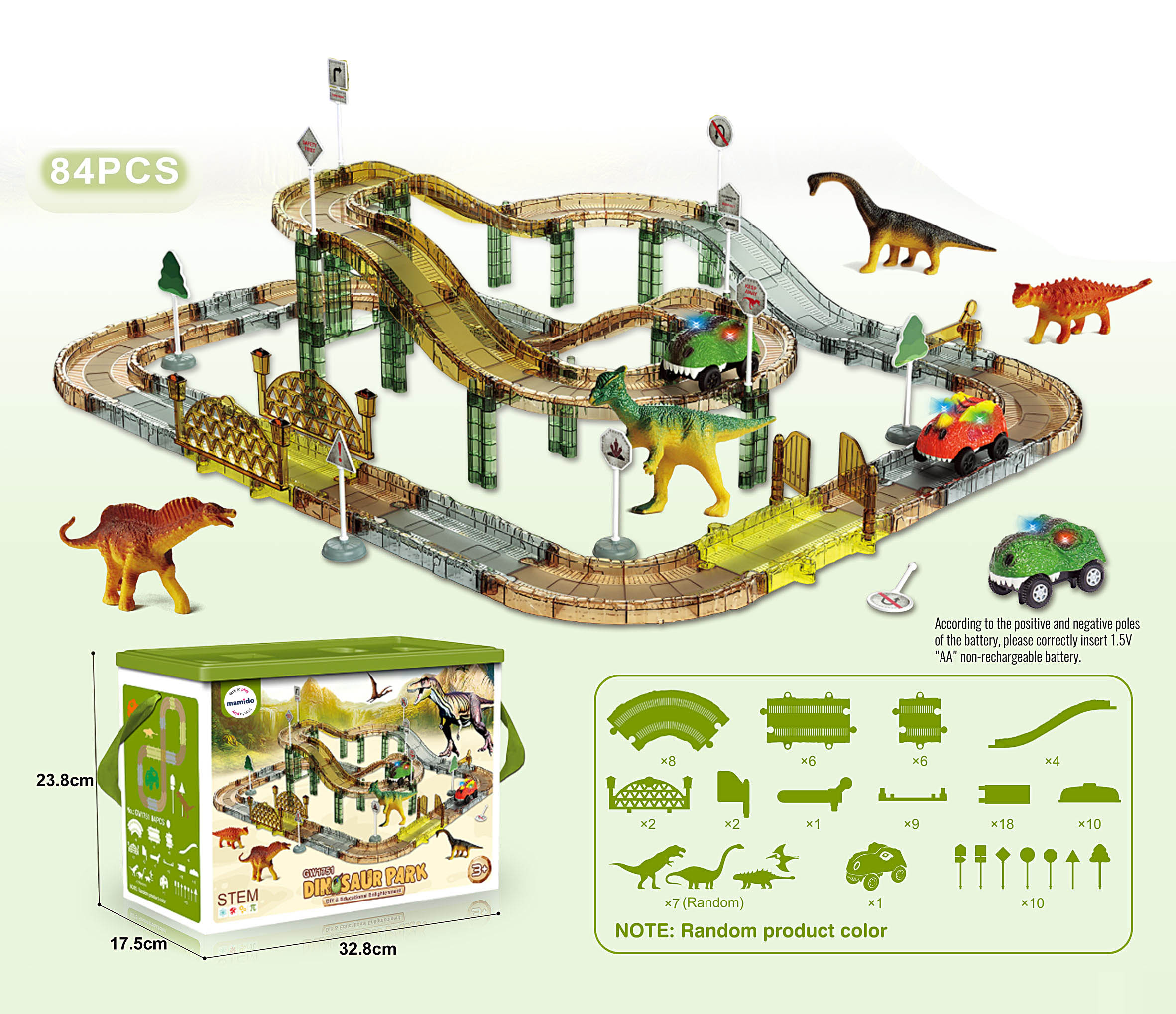 Mamido Dinoszaurusz verseny pálya elektromos autóval 84 darab a dobozban
