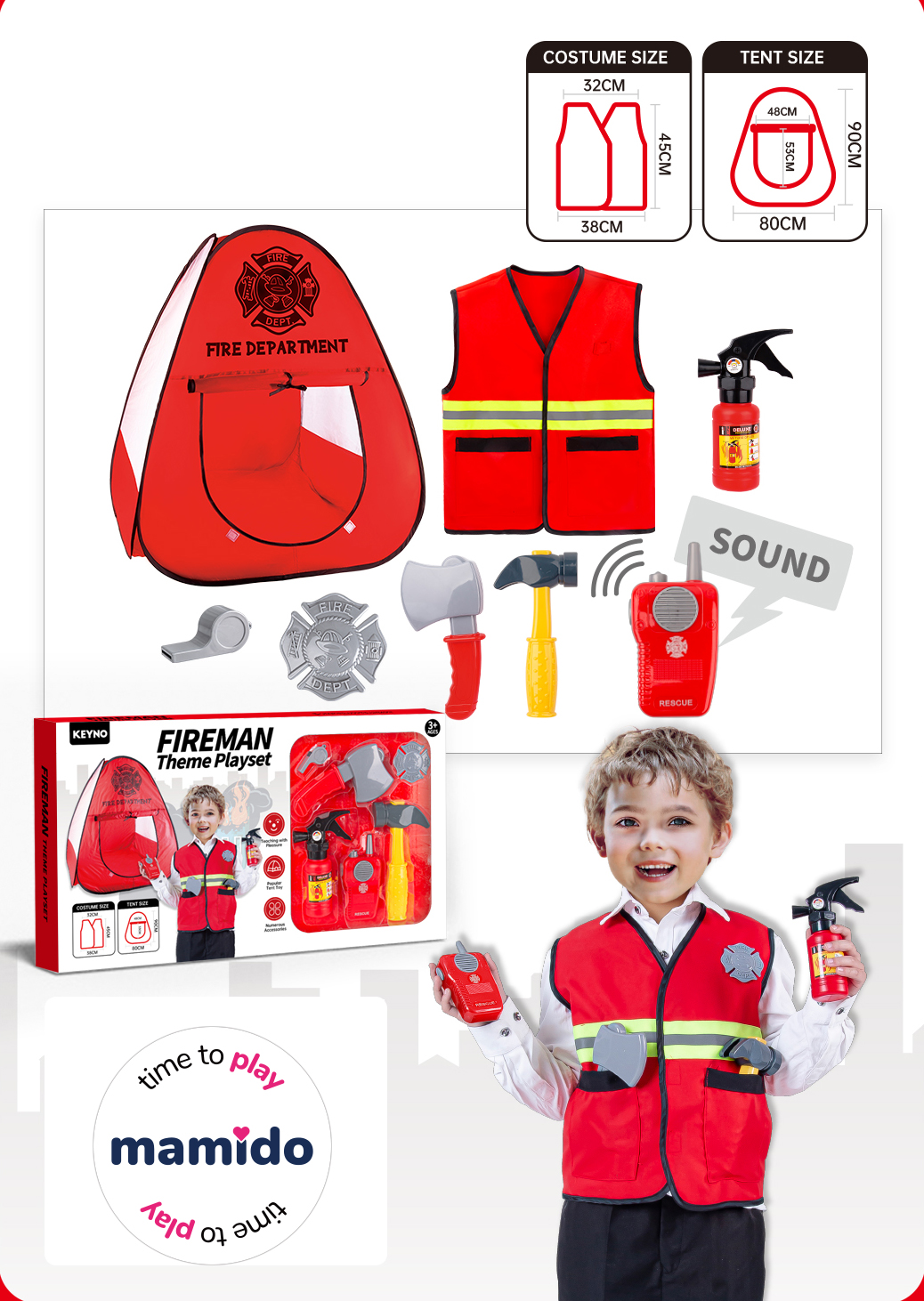 Mamido Tűzoltó sátor jelmezzel és kiegészítőkkel 8 db