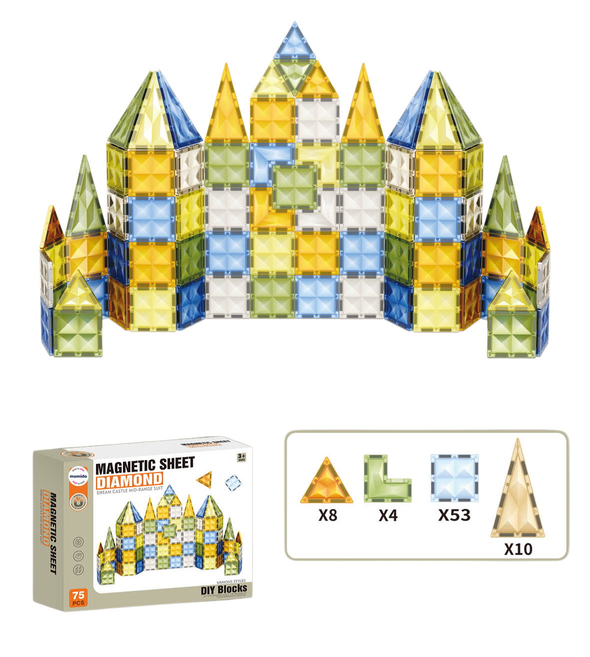 Mamido Mágneses építőkocka Diamond kastély M 75 darab MT1213
