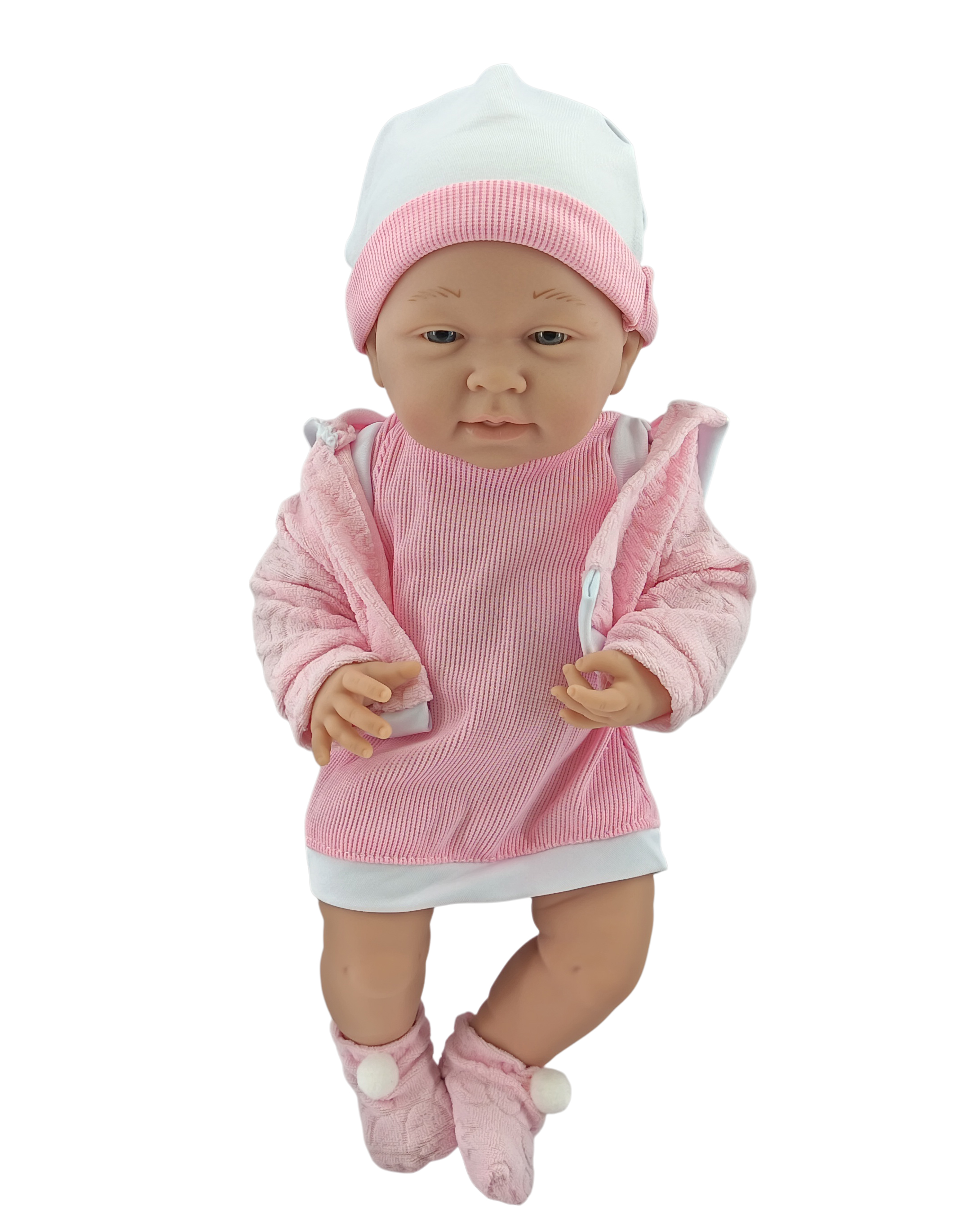 Mamido Baba rózsaszín ruhában sapkával 35 cm MT1102