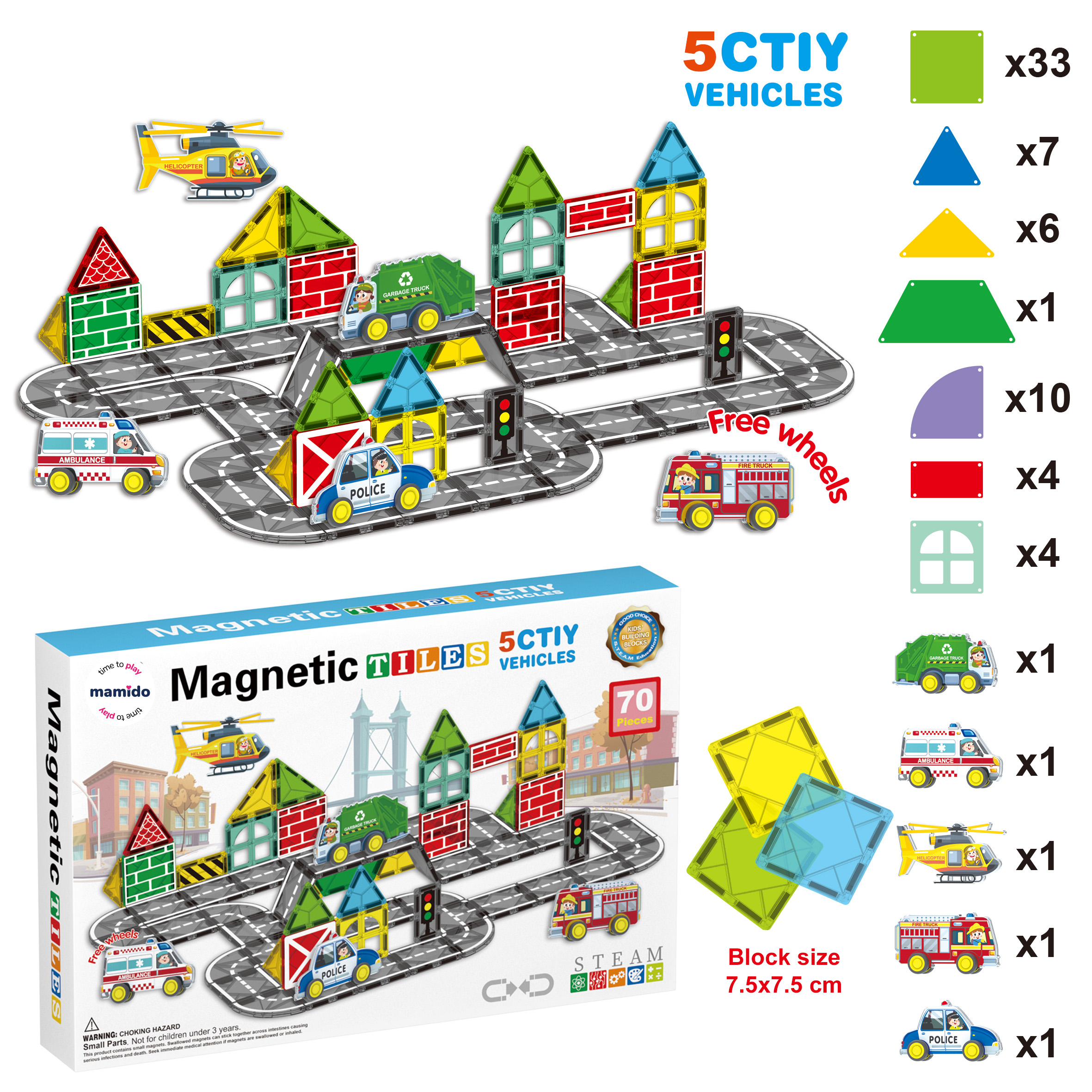 Mamido Mágneses építőkocka város 70 darab City Road
