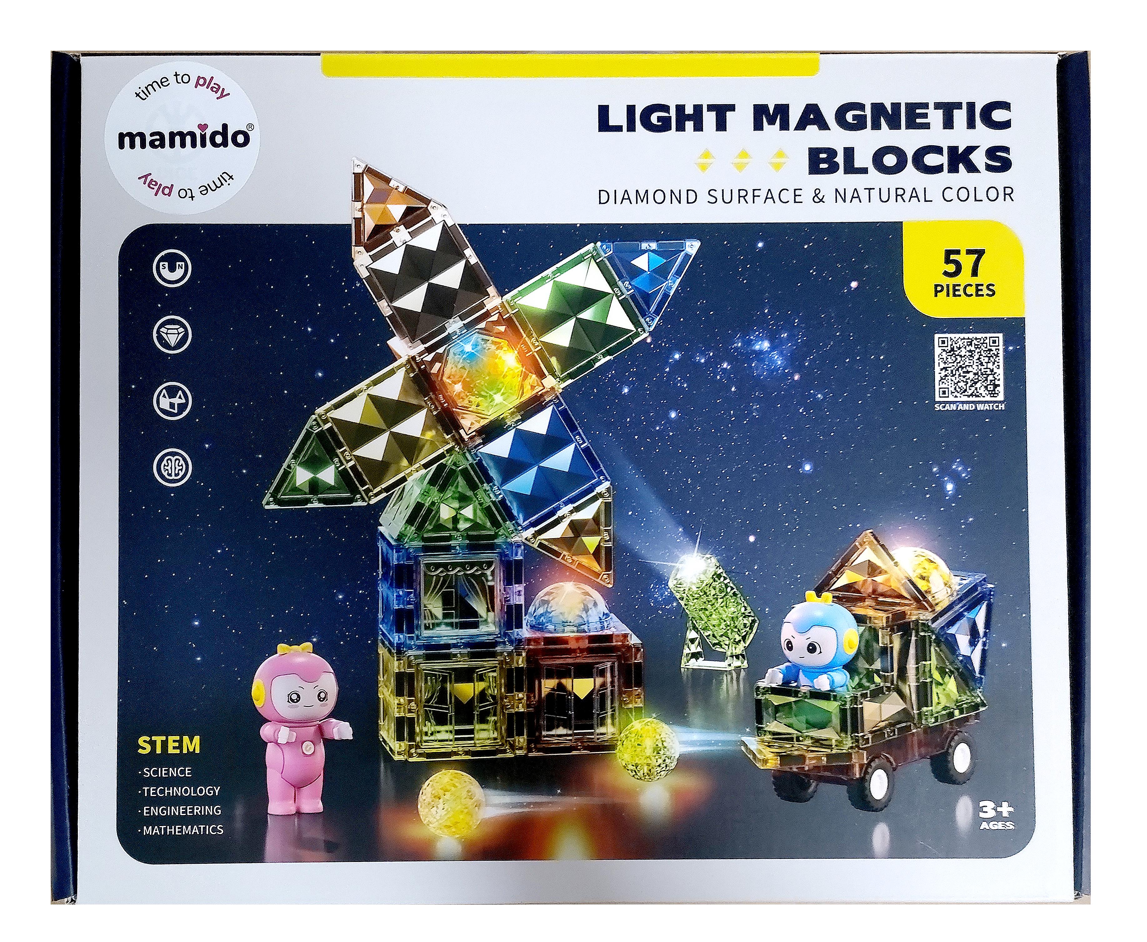 Mamido Mágneses világító építőkocka 57 darabos Diamond Surface