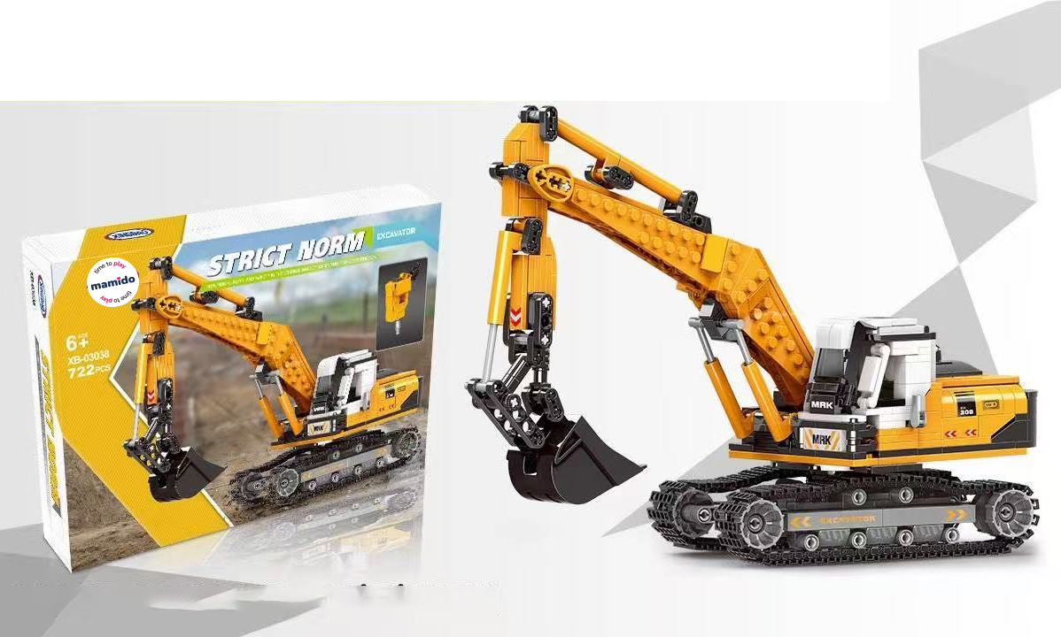 Mamido Műszaki építőkocka kotrógép 722 alkatrész 2 az 1-ben