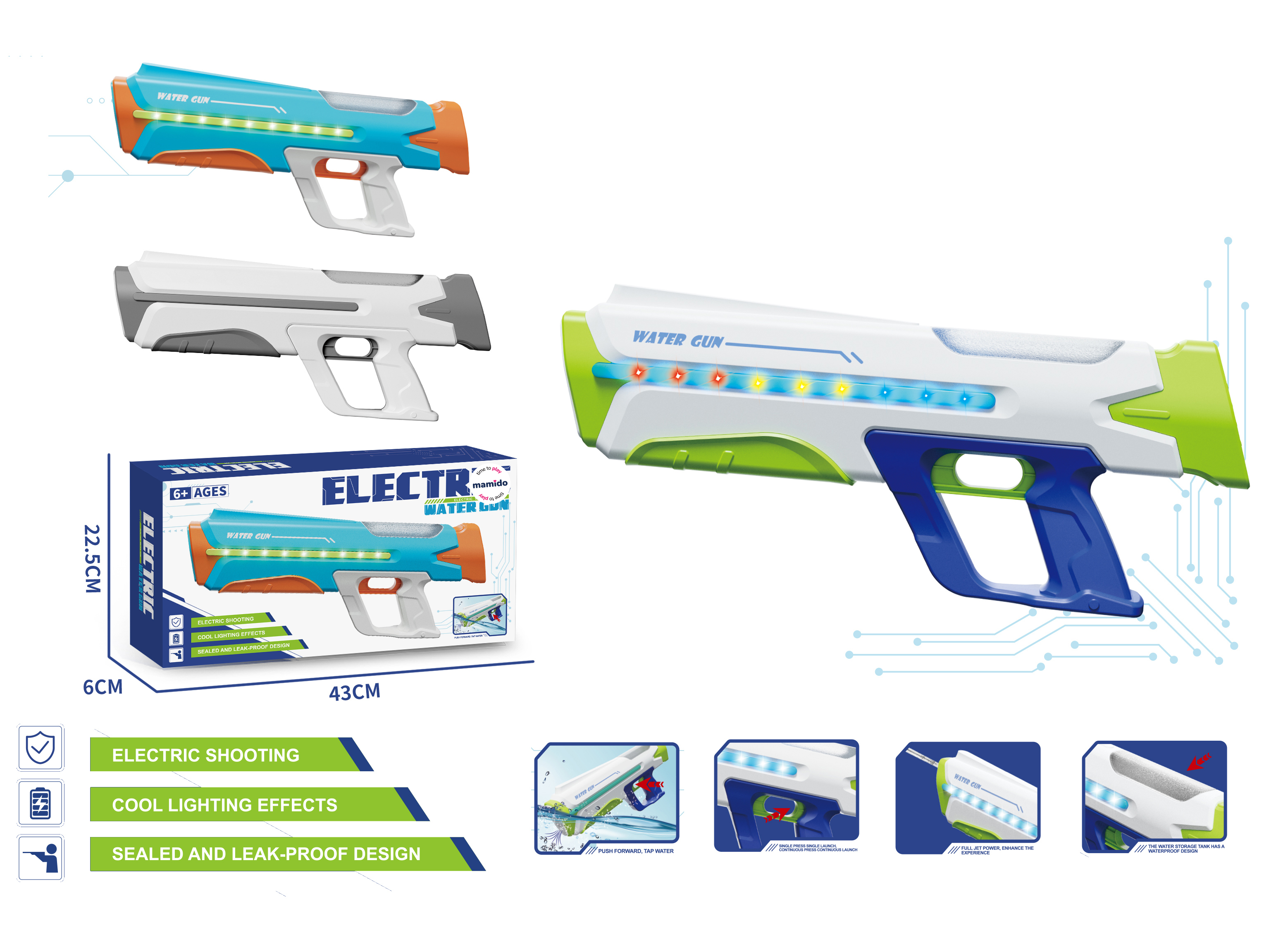 Mamido Elektromos vízipisztoly fényeffektekkel