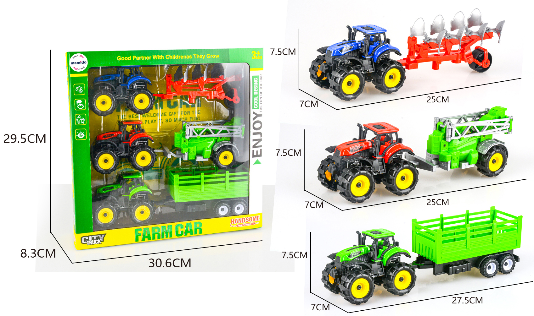 Mamido Három mezőgazdasági traktor pótkocsival