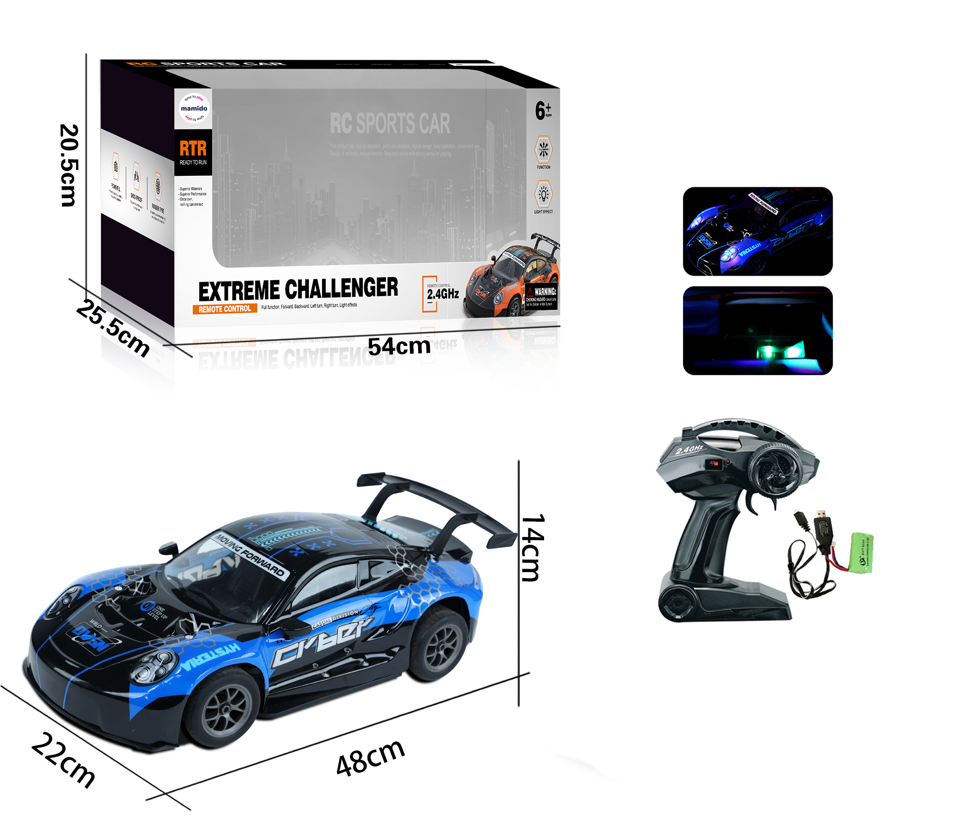 Mamido RC távirányítós Drift autó 1:8 XXL kék LED világítással