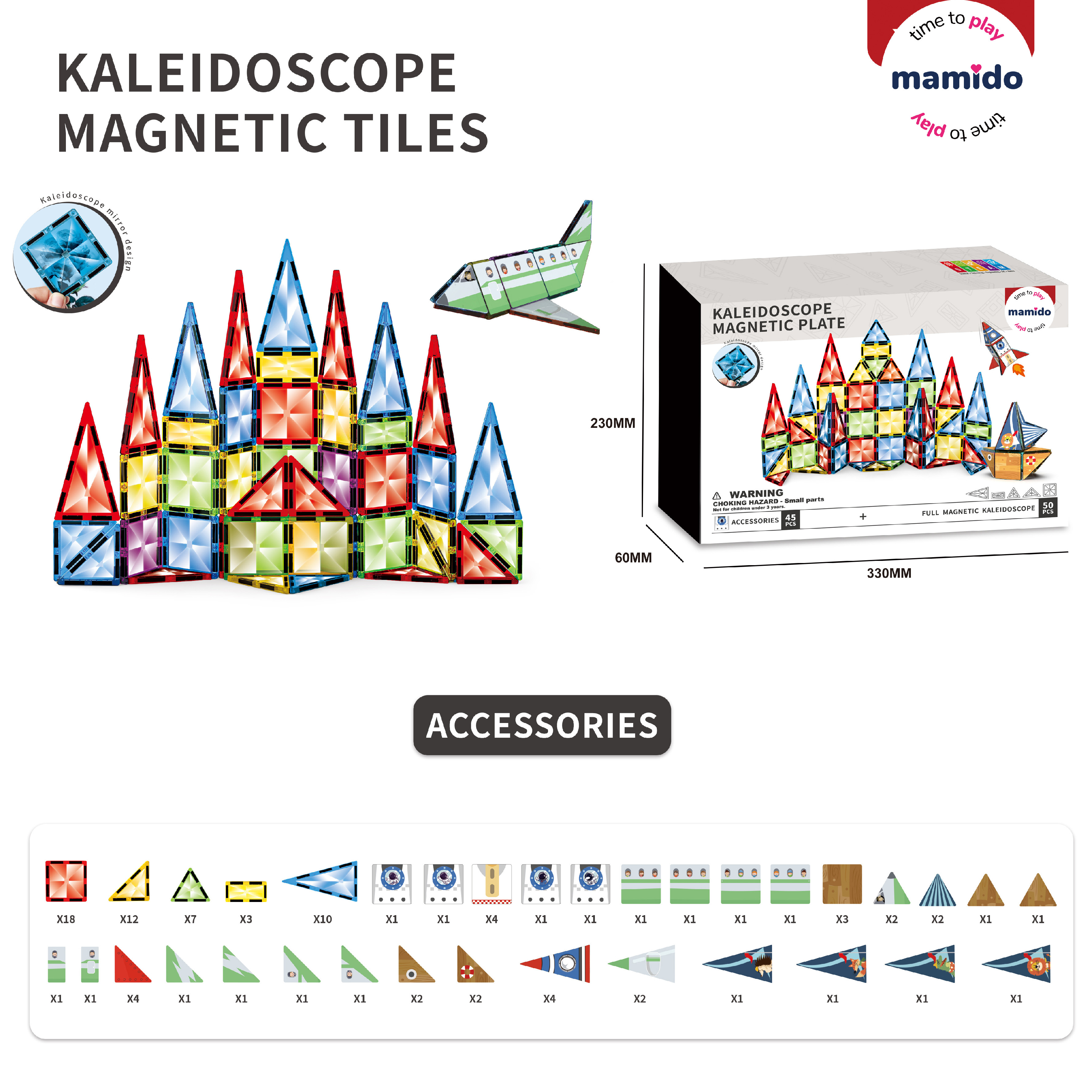 Mamido Mágneses építőkészlet űr 50 darab, Kaleidoscope MT1486