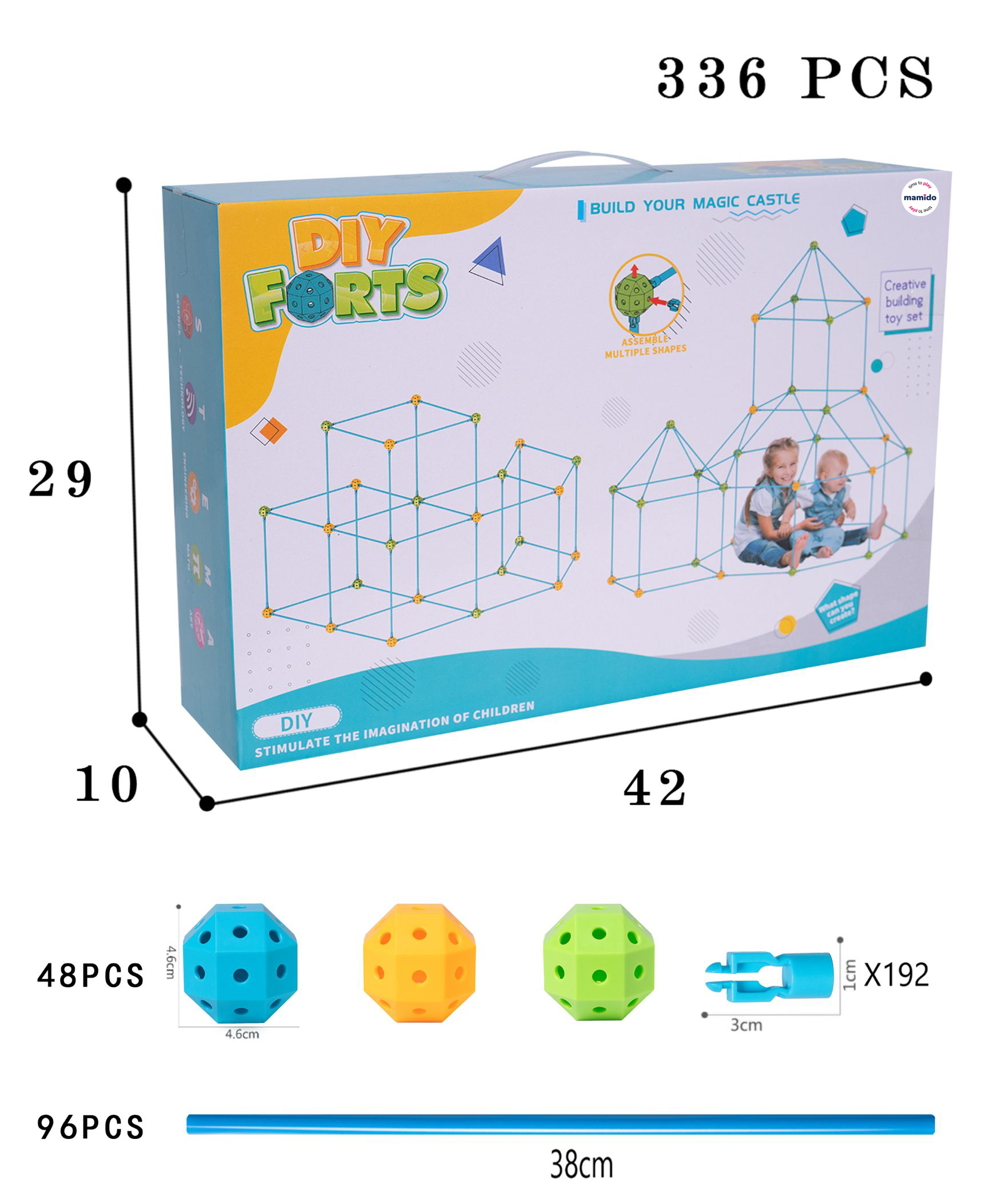 Mamido DIY forts Építőkészlet nagy szívószálak és csatlakozók 336 darab Magic Forts