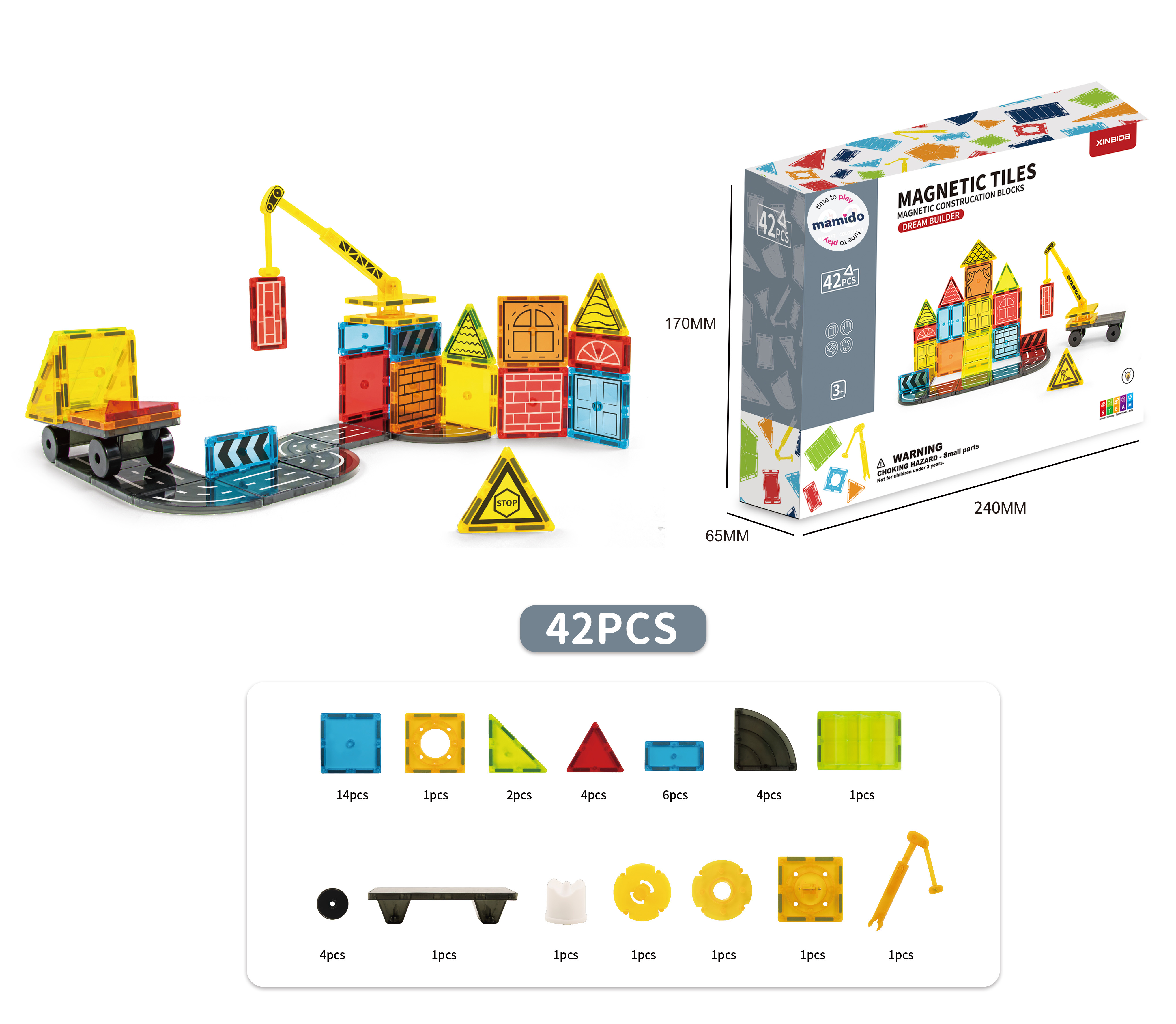 Mamido Mágneses építőkészlet városi közlekedés 42 darab, MT1490 daru