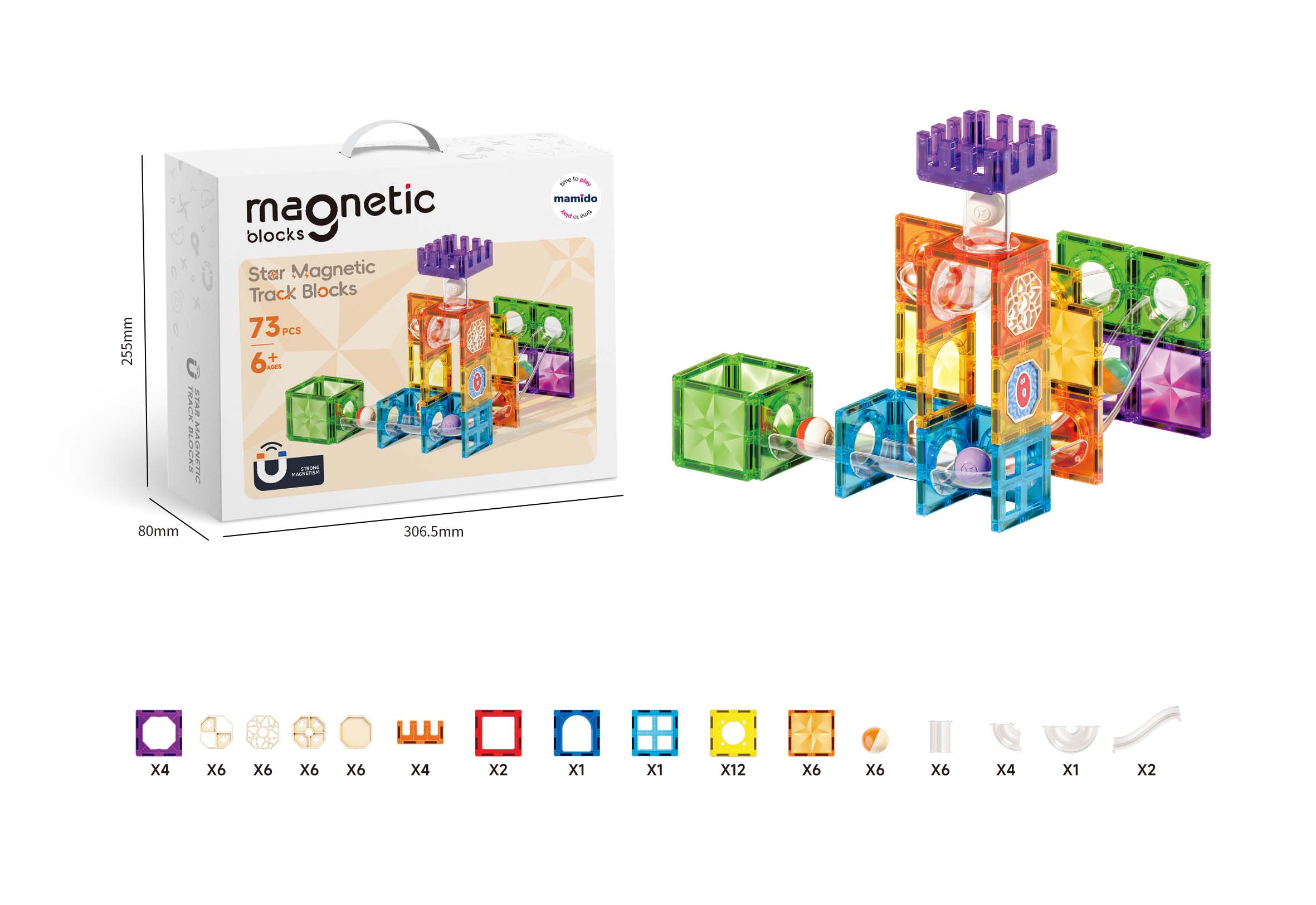 Mamido Mágneses építőkészlet golyópályával 73 darabos Diamond MT1501
