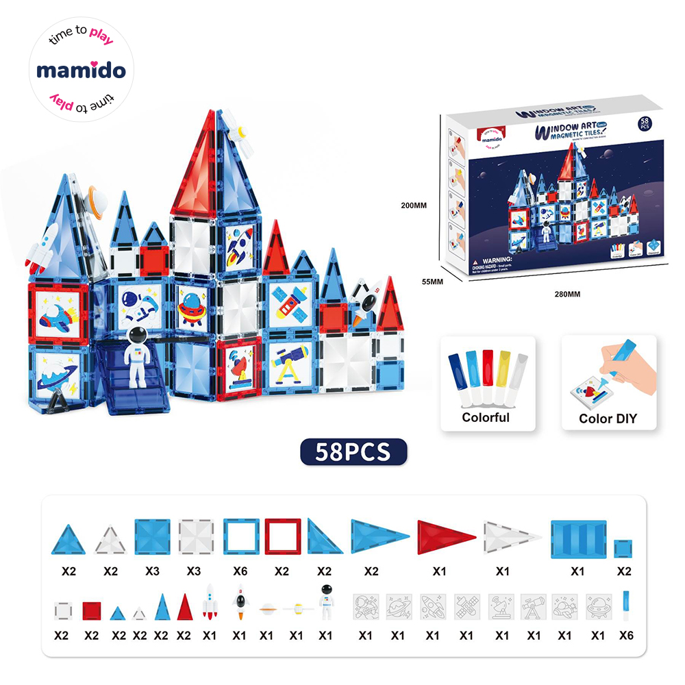 Mamido Mágneses építőkészlet űrablak, barkács űrrakéta, 58 darabos MT1477