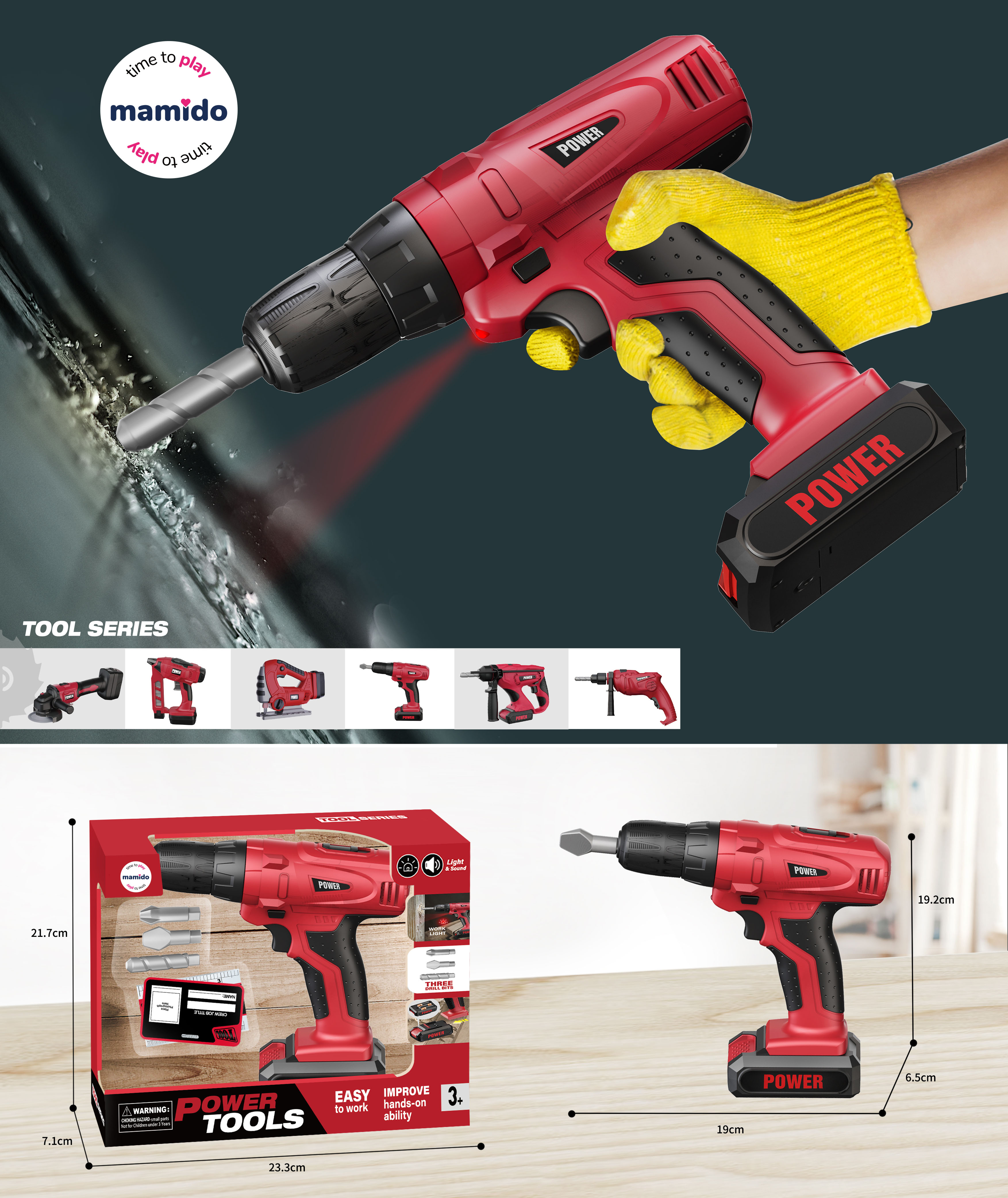 Mamido Gyermek akkus fúró készlet piros MT1374