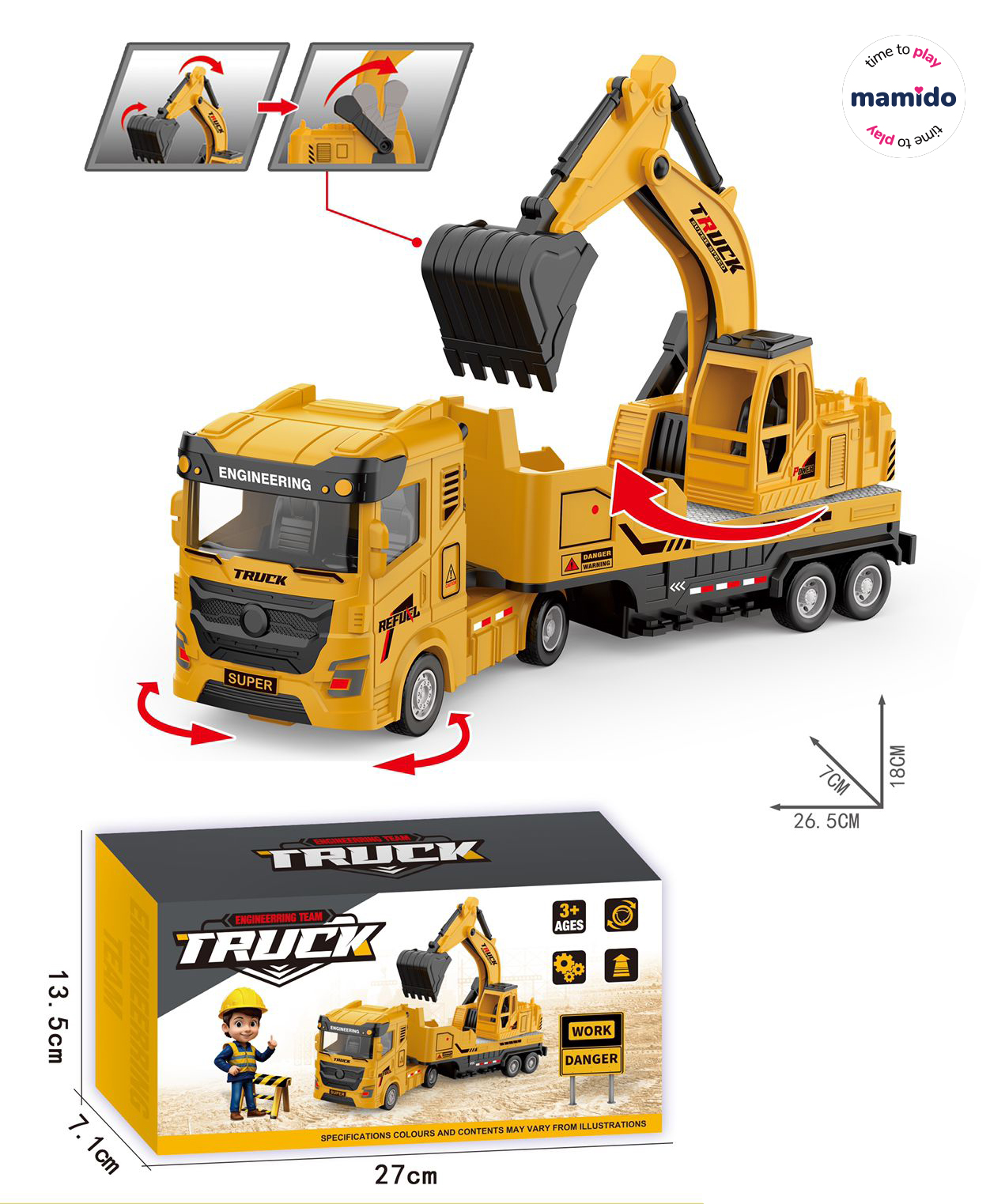 Mamido Sárga teherautó markolóval és mozgatható karral MT1195