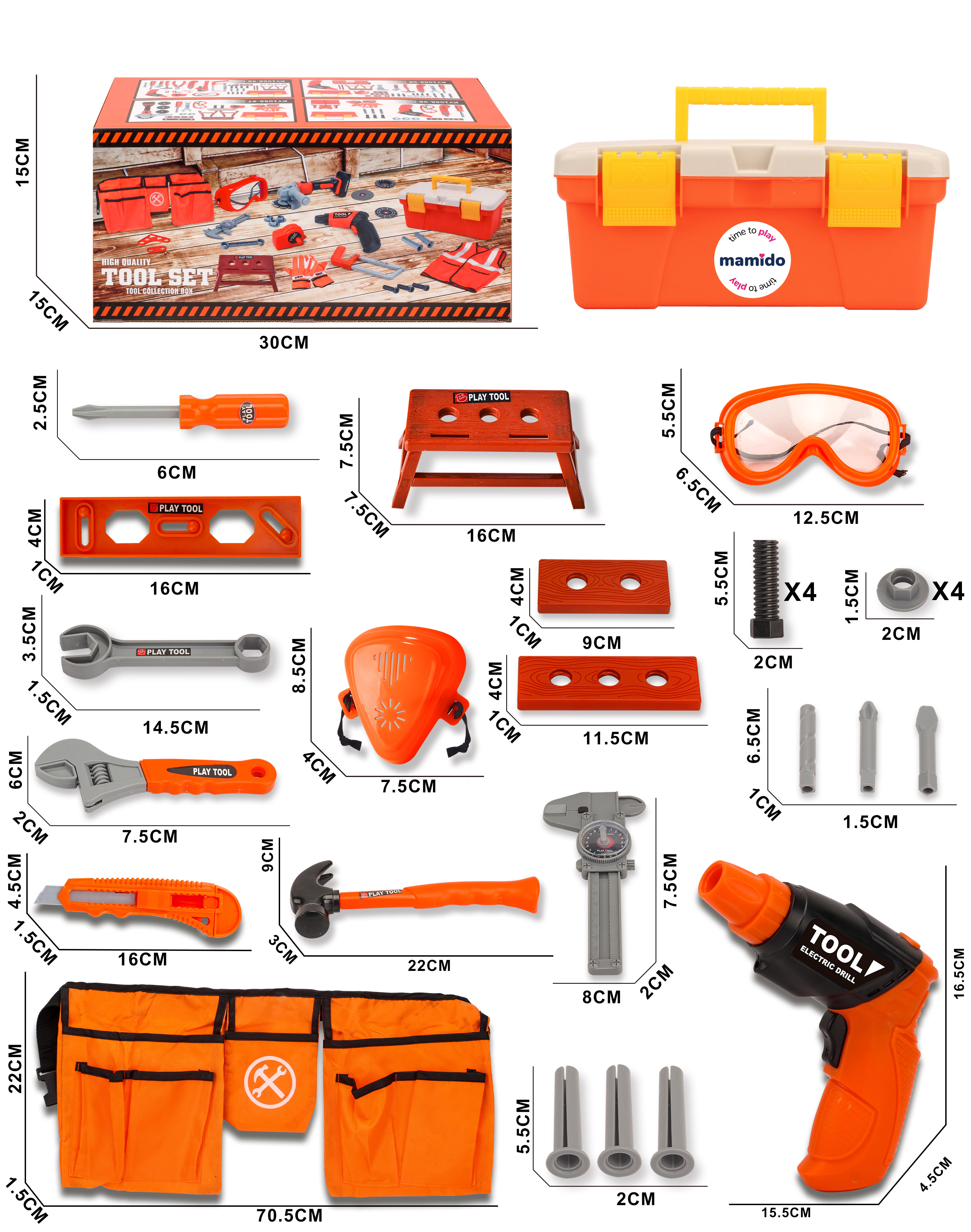 Mamido Professzionális szerszámkészlet barkácsolóknak kofferben, XL készlet MT1299