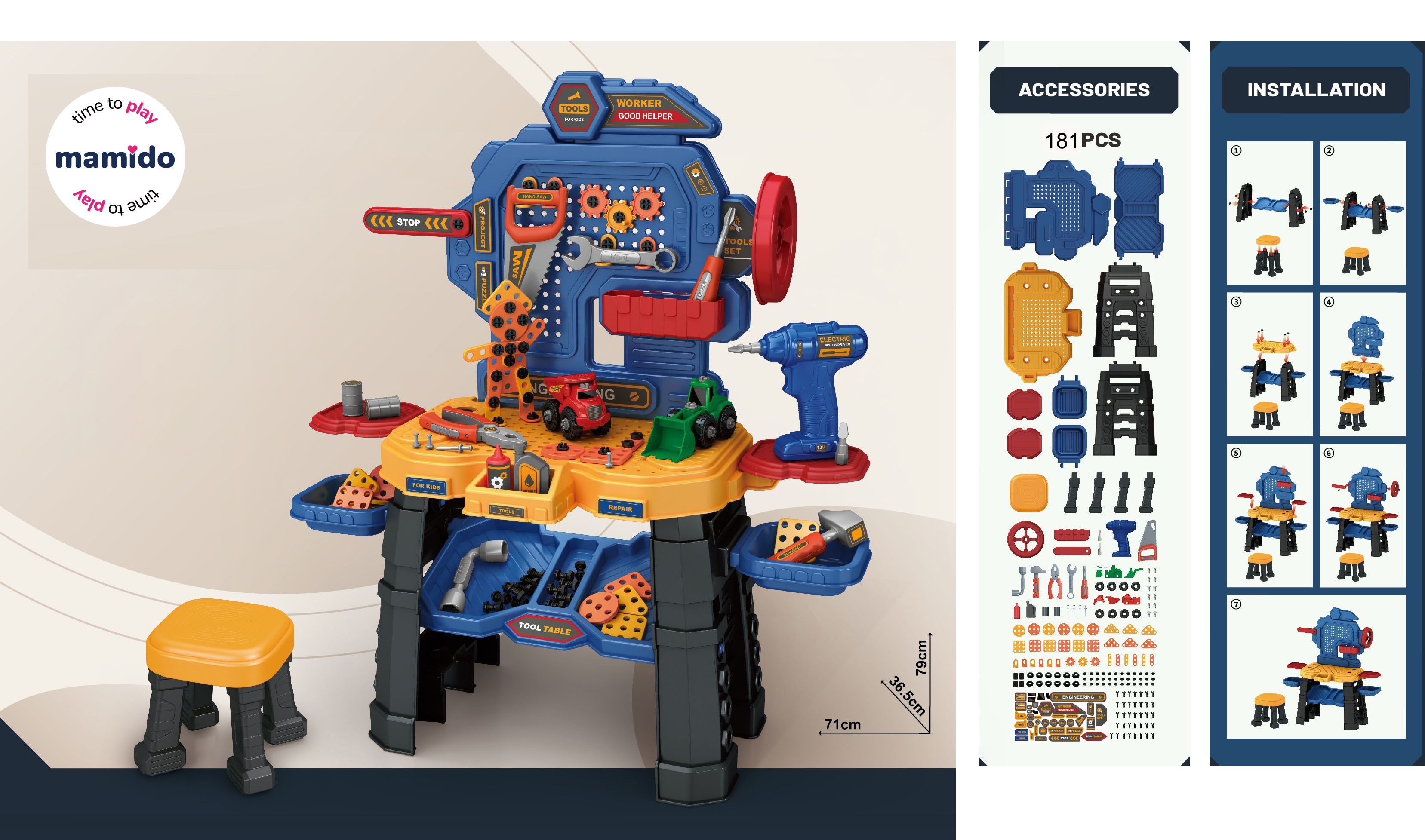 Mamido Nagy barkácsoló szerszámosláda gyerekeknek 181 db