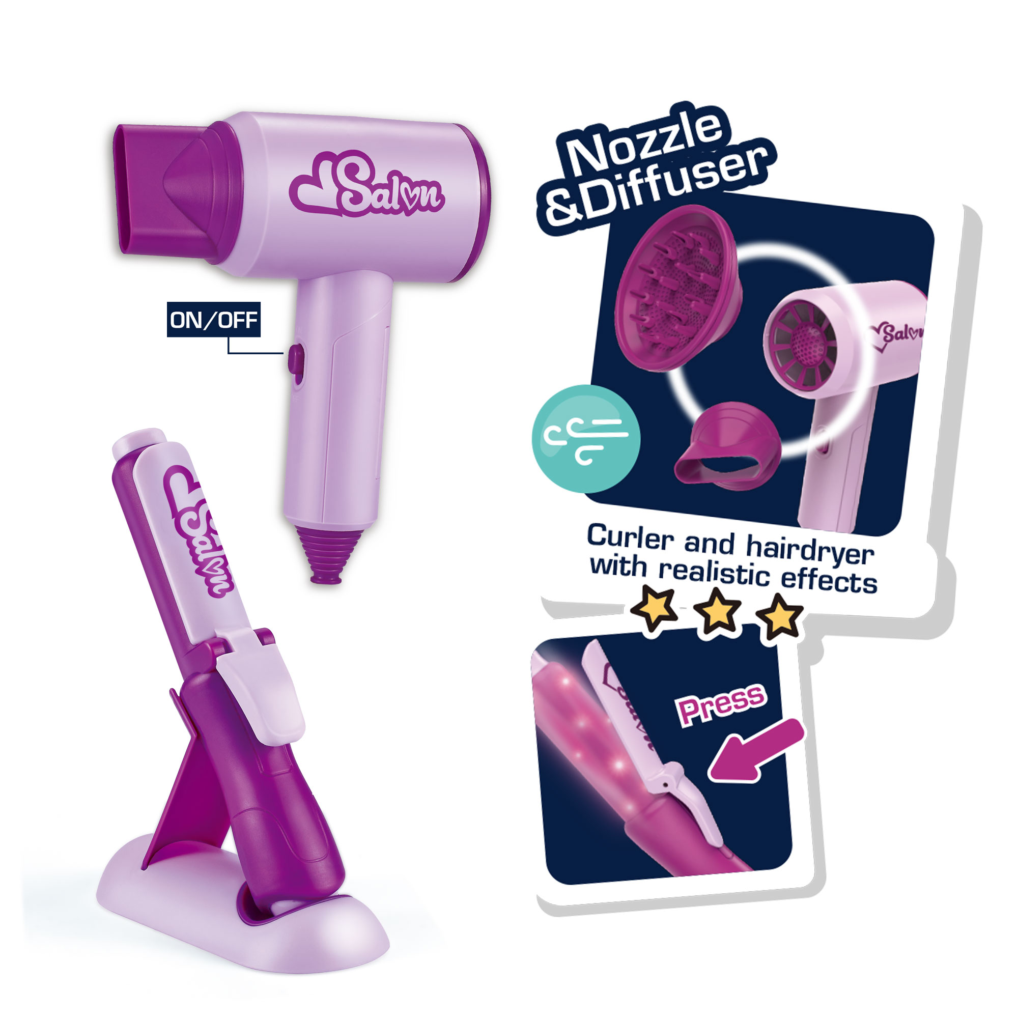 Mamido Gyermek fodrász készlet hajszárítóval és hajformázóval, világítással Hairdresser Set MT1364