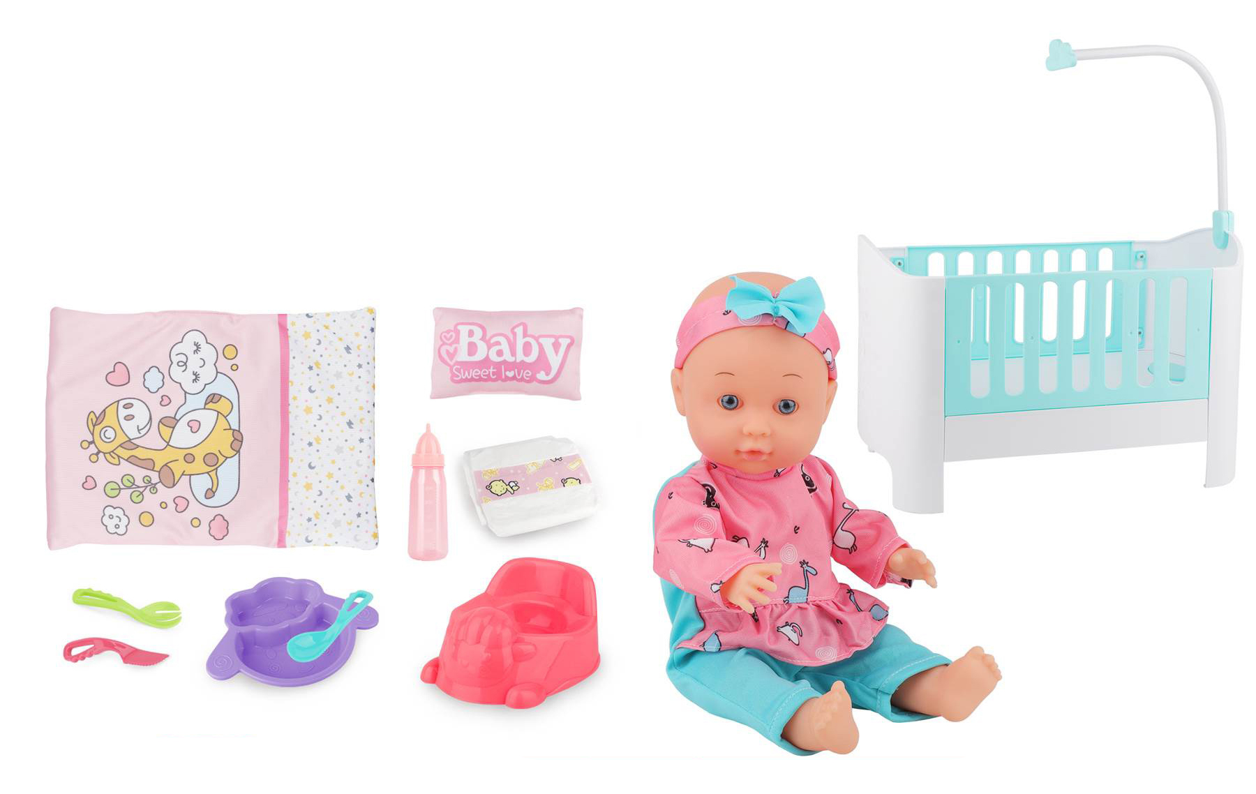 Mamido Baba kisággyal és kiegészítőkkel Baby Sweet Love MT1597