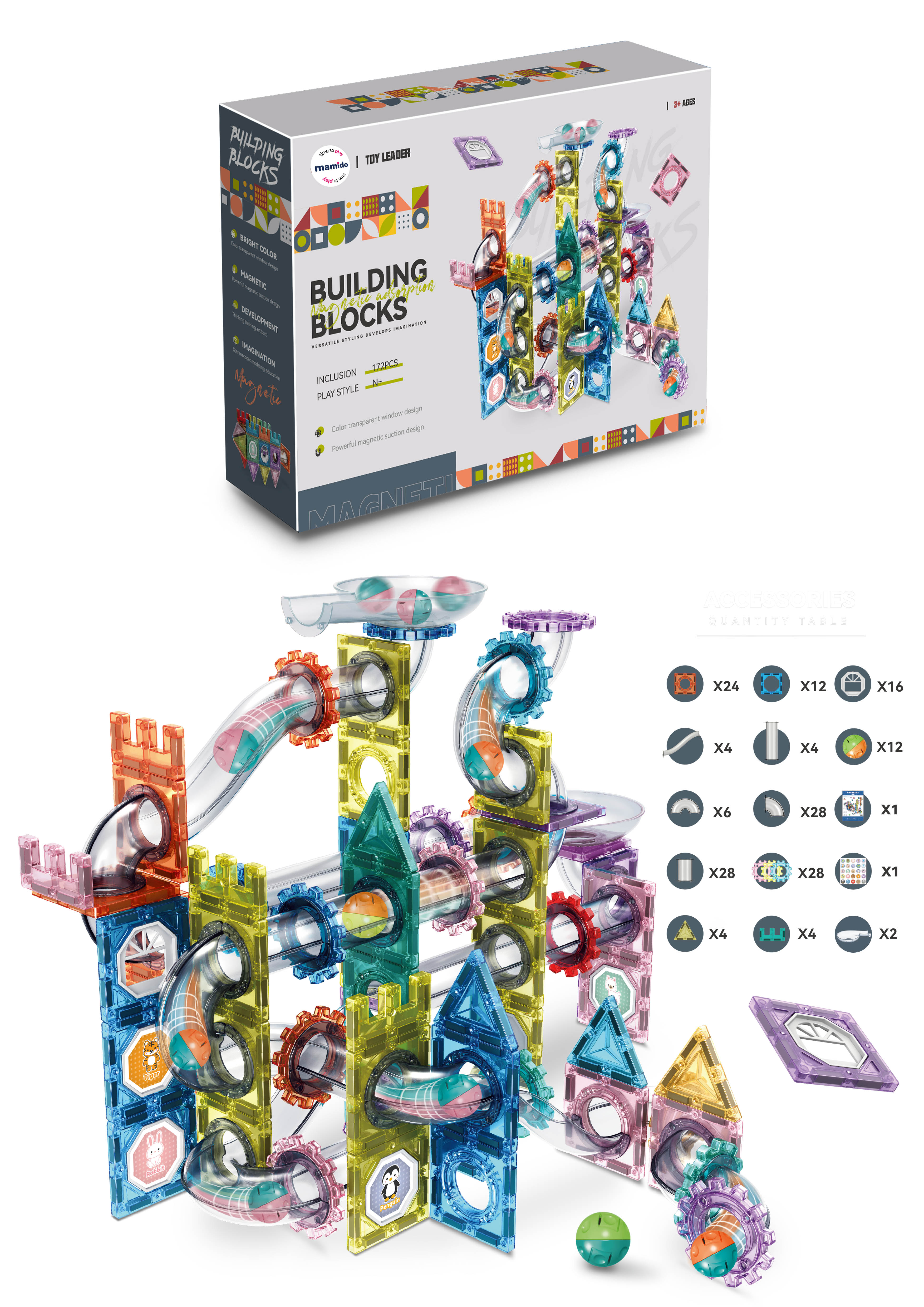 Mamido Mágneses építőkészlet golyópálya 172 db MT1587