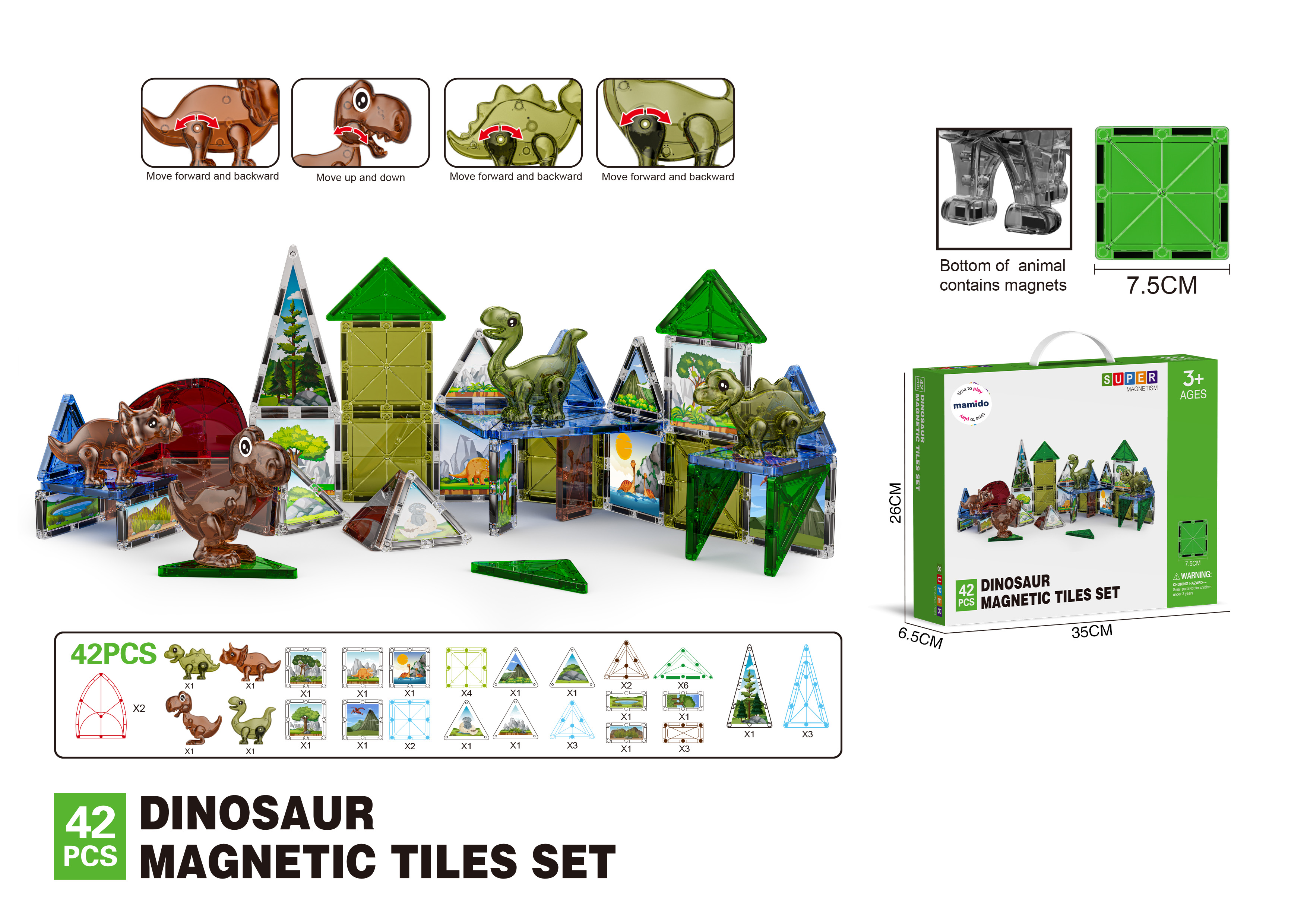 Mamido Mágneses dinoszaurusz világ építőkészlet 42 darab MT1460