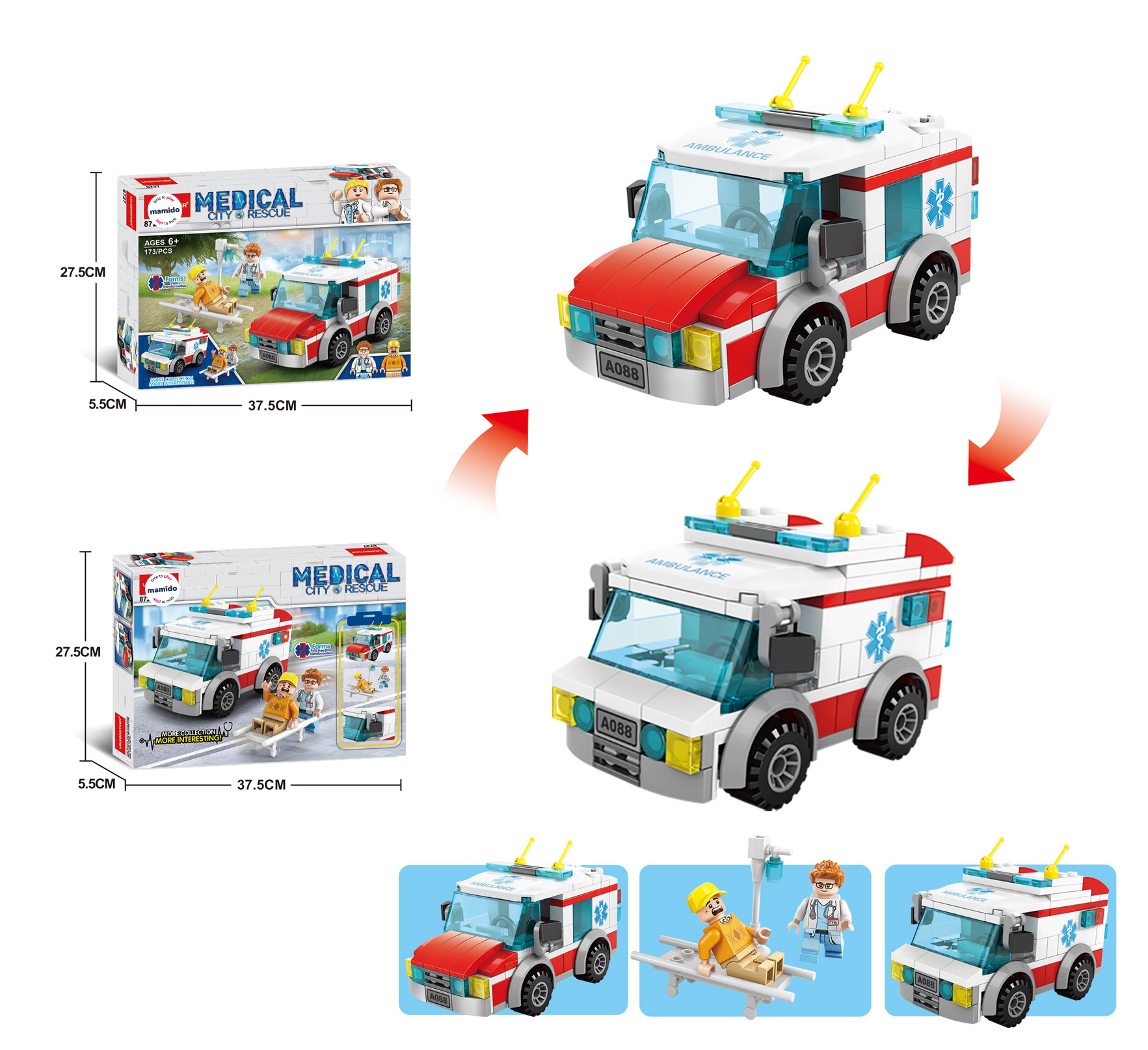 Mamido Mentőautó építőkészlet 173 darabos Medical Rescue figurákkal MT1126