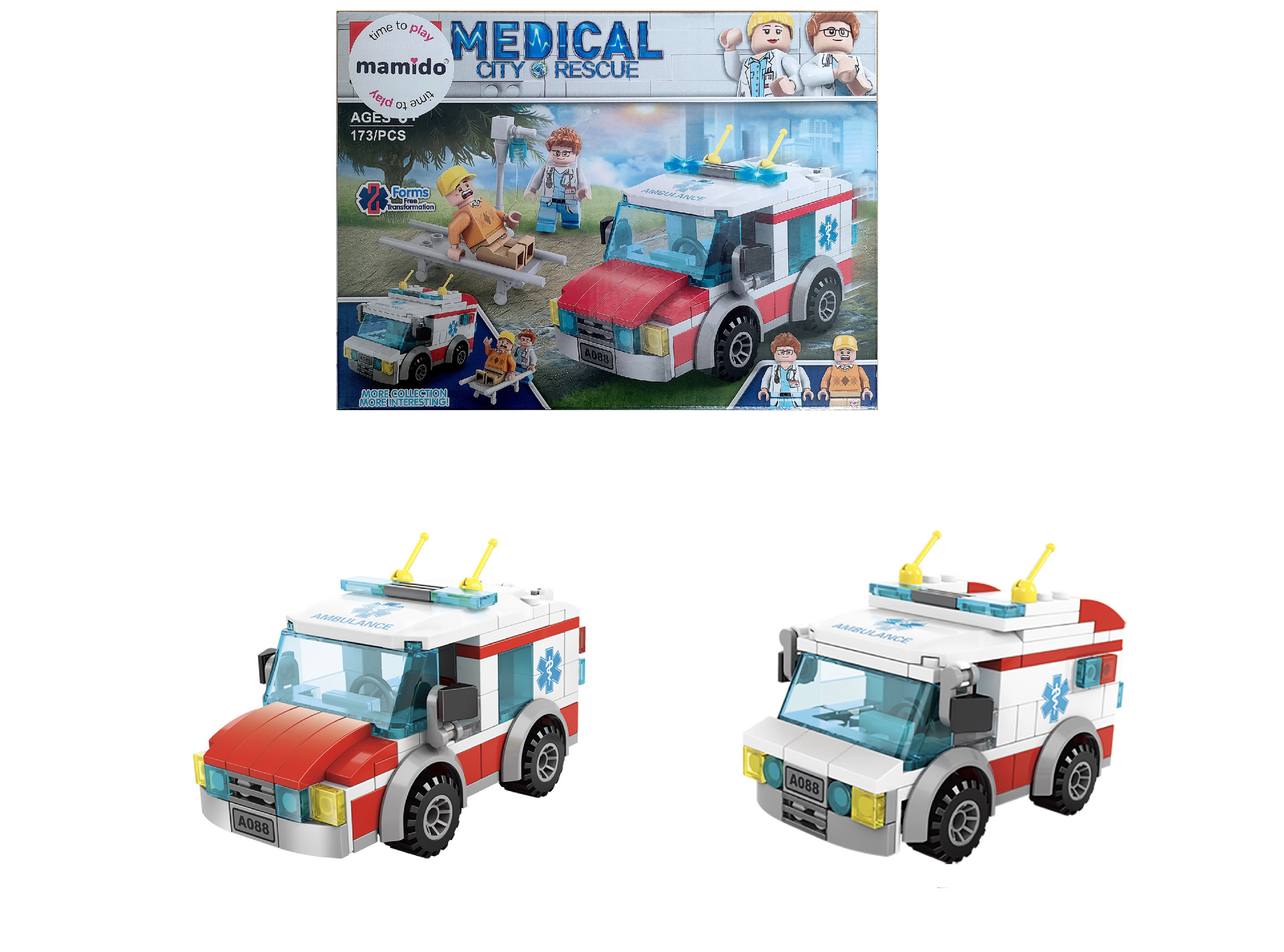 Mamido Mentőautó építőkészlet 173 darabos Medical Rescue figurákkal MT1126