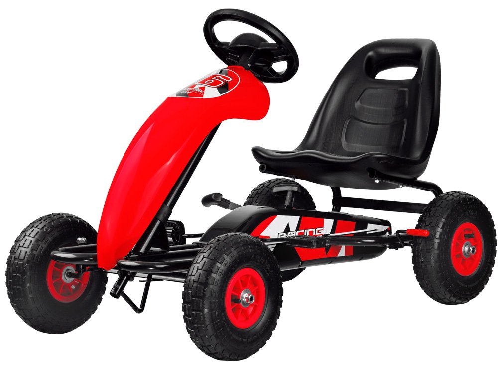 Gyermek pedálos gokart Racing felfújható kerekekkel piros