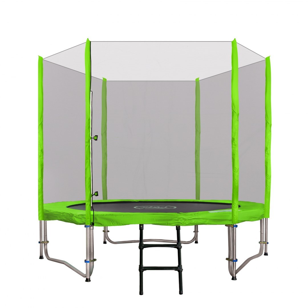 Trambulin biztonsági hálóval és létrával 244 cm zöld