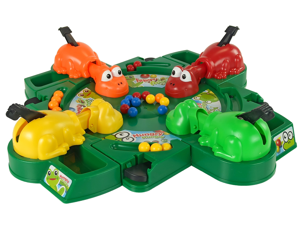 Arcade játék: éhes békák, labdák, kar