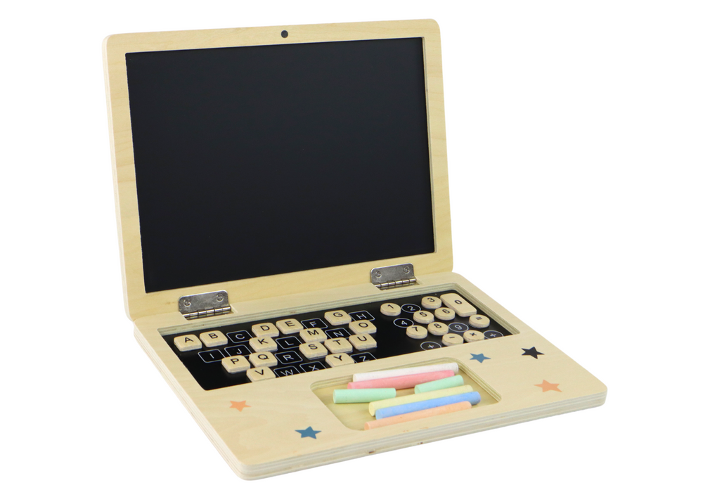 Fából készült tábla Laptop krétákkal