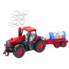 Piros traktor buborékfújóval és pótkocsival