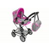 Rózsaszín babakocsi 2 az 1-ben táskával és hordozóval, csillagokkal