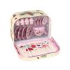 Tea- és kávékészlet tokban, rózsaszín mintás csészealjakkal