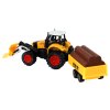 Sárga traktor pótkocsival, kotróval és buldózerrel - mezőgazdasági gép