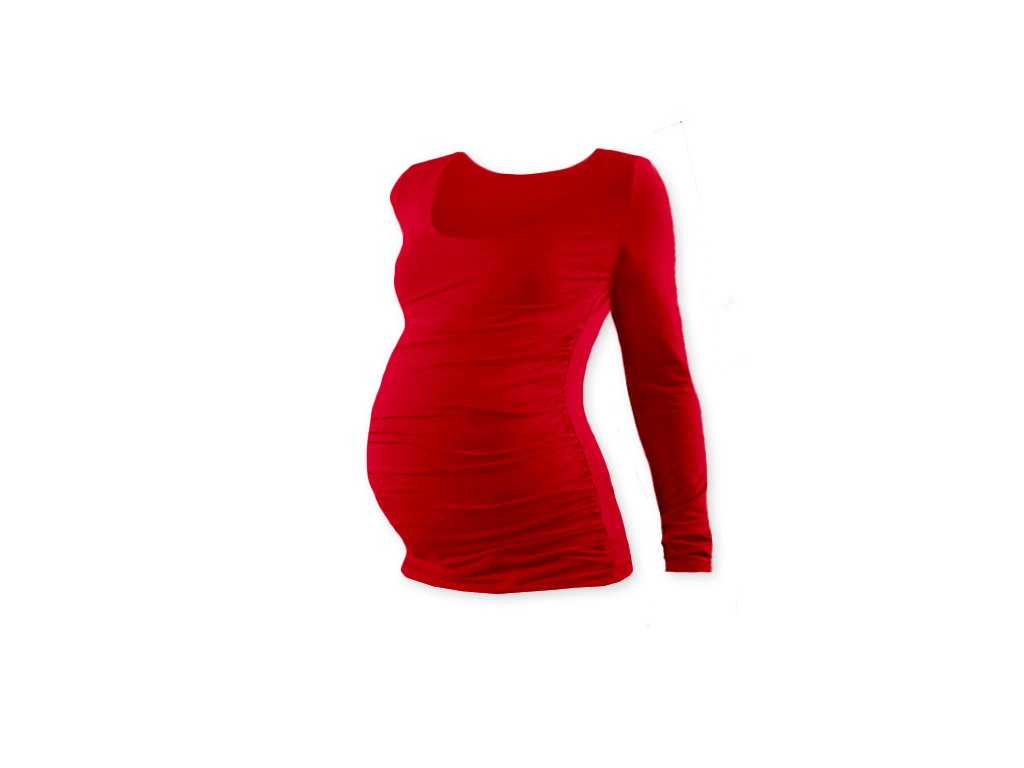 Těhotenské tričko s dlouhým rukávem - Johanka červená