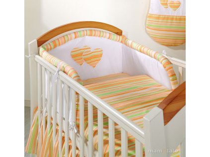 Povlečení s mantinelem - Srdíčka proužky mrkvička, 135x100 cm