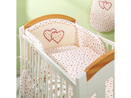 Povlečení s mantinelem - Srdíčka květ ecru, 135x100 cm