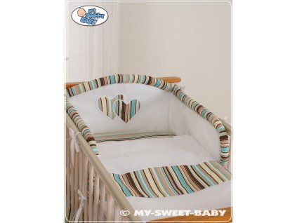 Povlečení s mantinelem - Srdíčka proužky hnědé