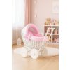Kočárek pro panenku nízký bílý - Stella růžová s puntíčky
