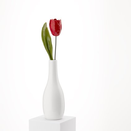 Keramická květina Tulipán s listem červený