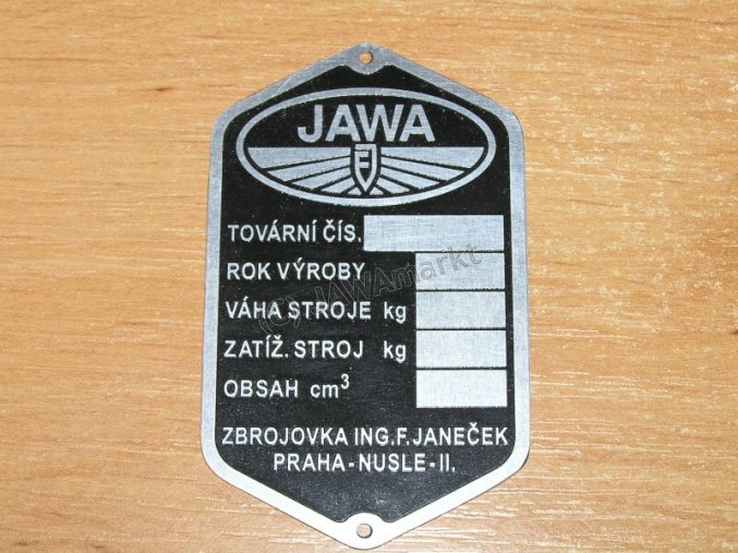 Typový štítek Pérák FJ - v češtině