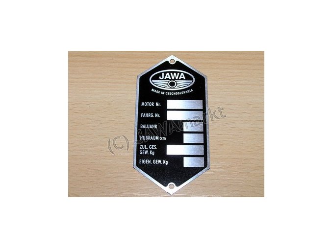 Serial number plate Jawa 360/559/Calif. - german lang.
