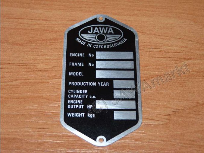 Serial number plate JAWA 360/559 - English