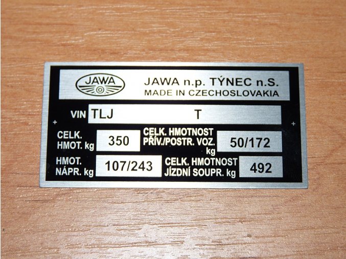 Typenschild Jawa 634, 638-640
